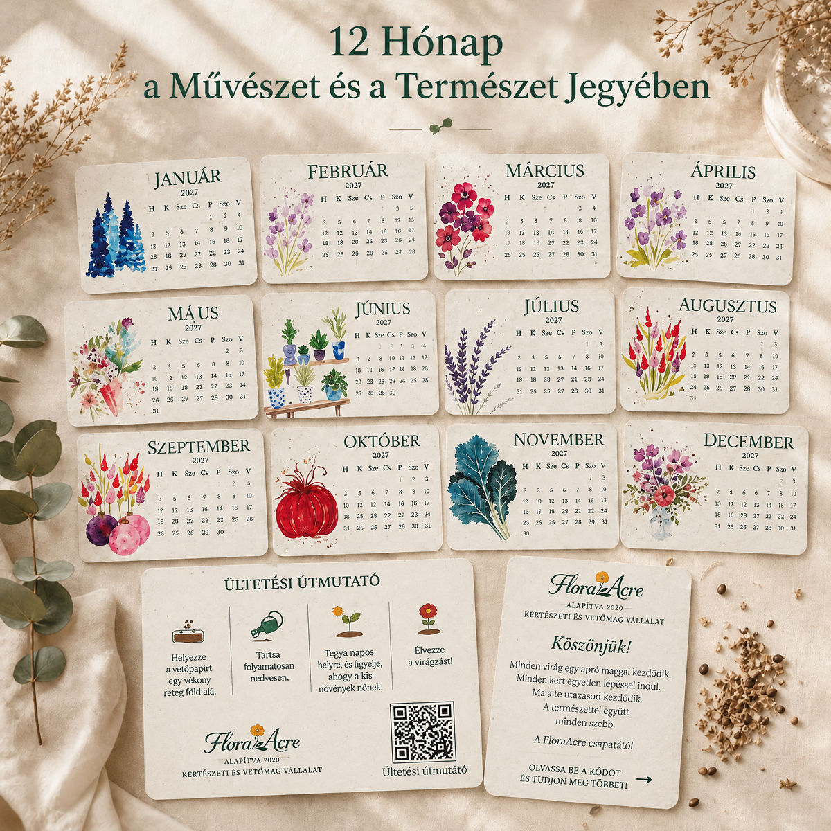 🌱 2027-es ültethető magnaptár🍈 – Egy évnyi szépség, új élet minden lapban! 🌸🎁