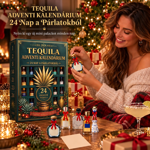 🎁🏺 24 napos, miniatűr tequilás üvegcséket rejtő adventi meglepetésdoboz – ünnepi dekoráció, bárpult-dísz, ajándék gyűjtőknek és családi visszaszámlálás