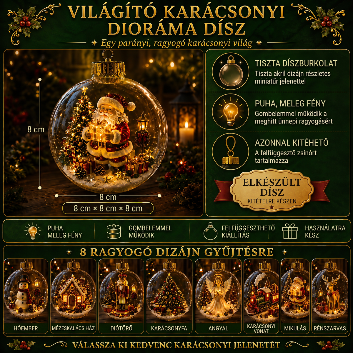 🎄 Ragyogó Karácsonyi Mesedísz🍇 – Világító Miniatűr Ünnepi Jelenet Meleg LED Fénnyel✨