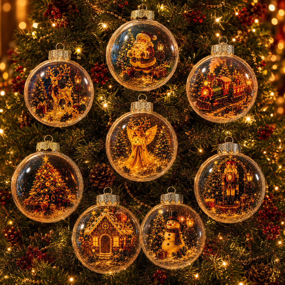 🎄 Ragyogó Karácsonyi Mesedísz🍈 – Világító Miniatűr Ünnepi Jelenet Meleg LED Fénnyel✨